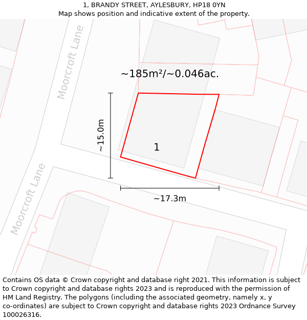 1, BRANDY STREET, AYLESBURY, HP18 0YN: Plot and title map