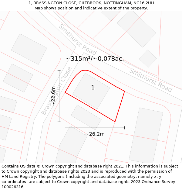 1, BRASSINGTON CLOSE, GILTBROOK, NOTTINGHAM, NG16 2UH: Plot and title map