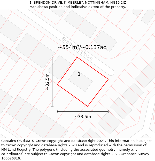 1, BRENDON DRIVE, KIMBERLEY, NOTTINGHAM, NG16 2JZ: Plot and title map