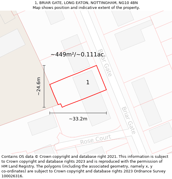 1, BRIAR GATE, LONG EATON, NOTTINGHAM, NG10 4BN: Plot and title map