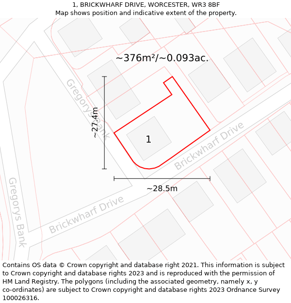1, BRICKWHARF DRIVE, WORCESTER, WR3 8BF: Plot and title map
