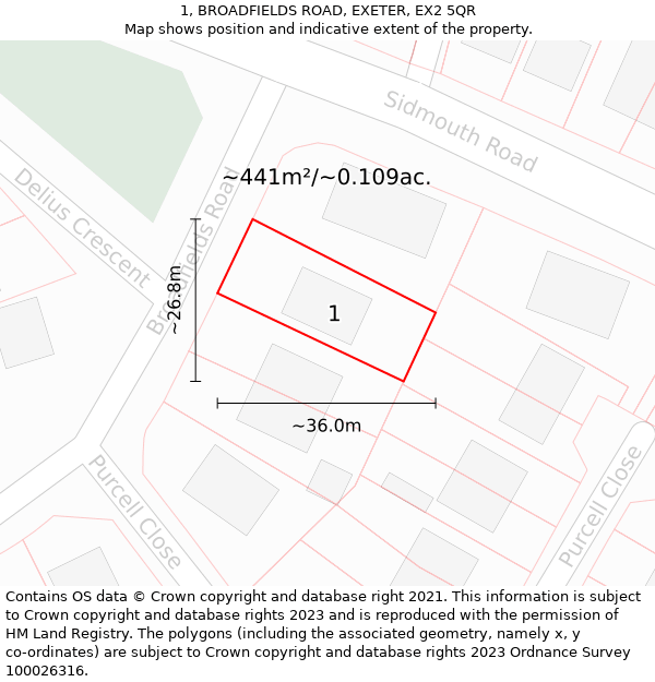 1, BROADFIELDS ROAD, EXETER, EX2 5QR: Plot and title map