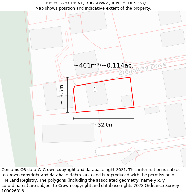 1, BROADWAY DRIVE, BROADWAY, RIPLEY, DE5 3NQ: Plot and title map