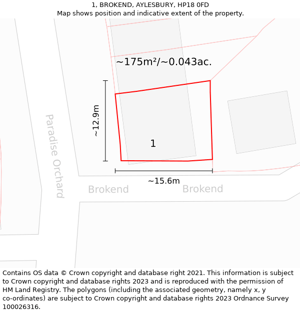 1, BROKEND, AYLESBURY, HP18 0FD: Plot and title map