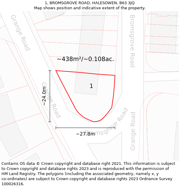 1, BROMSGROVE ROAD, HALESOWEN, B63 3JQ: Plot and title map