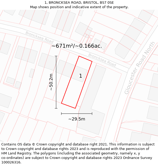 1, BRONCKSEA ROAD, BRISTOL, BS7 0SE: Plot and title map