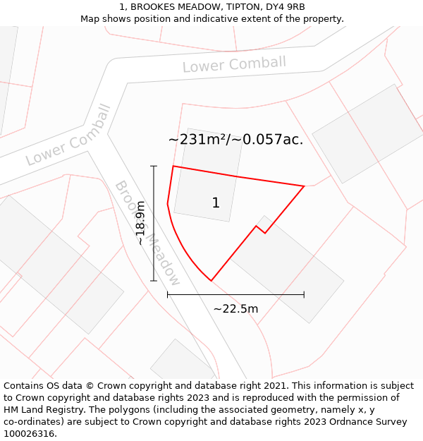 1, BROOKES MEADOW, TIPTON, DY4 9RB: Plot and title map