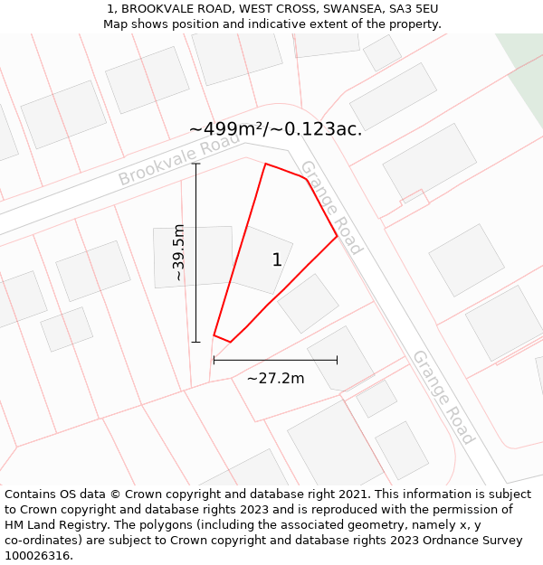 1, BROOKVALE ROAD, WEST CROSS, SWANSEA, SA3 5EU: Plot and title map