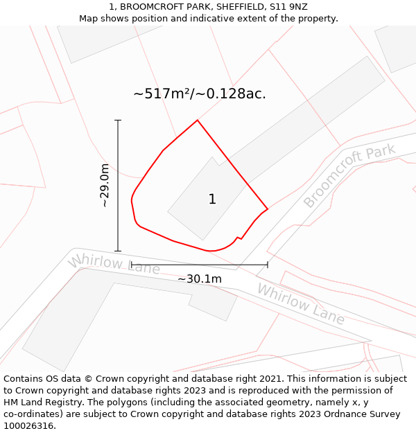 1, BROOMCROFT PARK, SHEFFIELD, S11 9NZ: Plot and title map