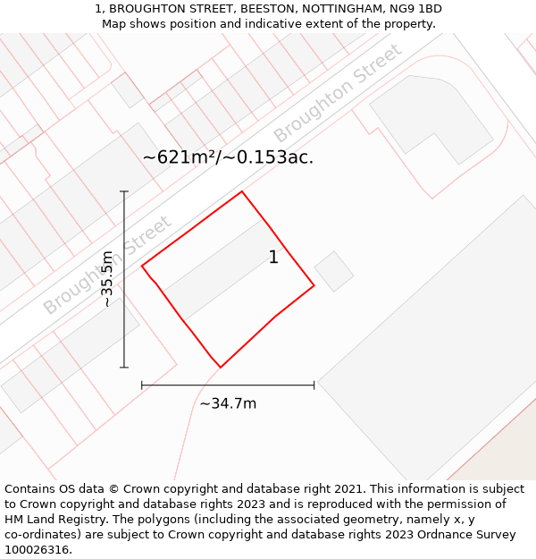 1, BROUGHTON STREET, BEESTON, NOTTINGHAM, NG9 1BD: Plot and title map