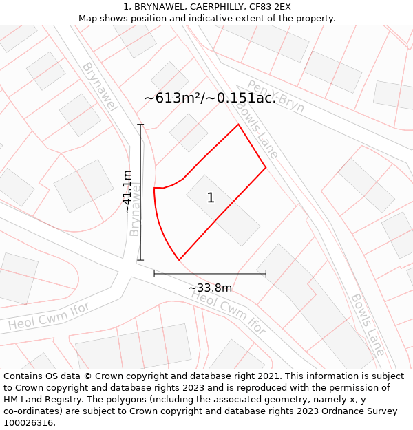 1, BRYNAWEL, CAERPHILLY, CF83 2EX: Plot and title map