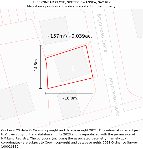 1, BRYNMEAD CLOSE, SKETTY, SWANSEA, SA2 9EY: Plot and title map