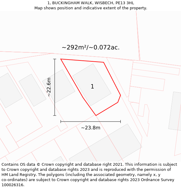 1, BUCKINGHAM WALK, WISBECH, PE13 3HL: Plot and title map