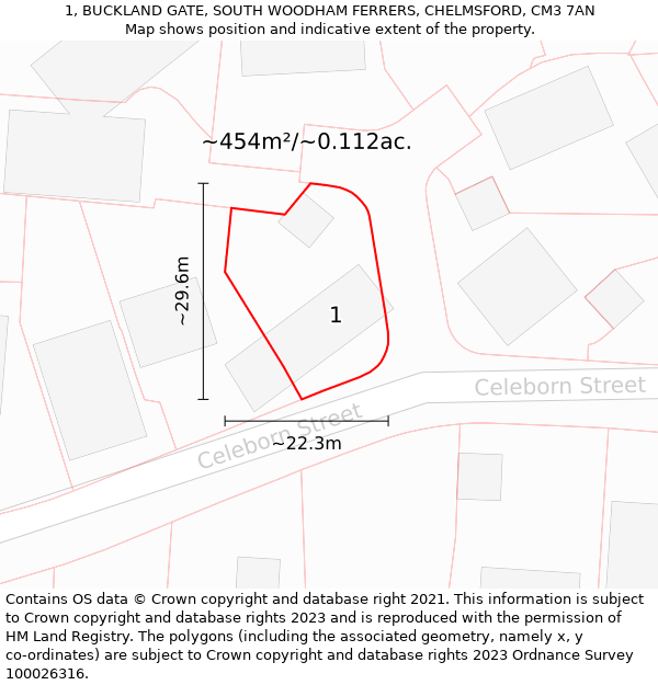 1, BUCKLAND GATE, SOUTH WOODHAM FERRERS, CHELMSFORD, CM3 7AN: Plot and title map