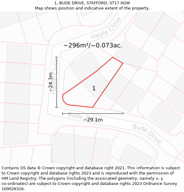 1, BUDE DRIVE, STAFFORD, ST17 0GW: Plot and title map