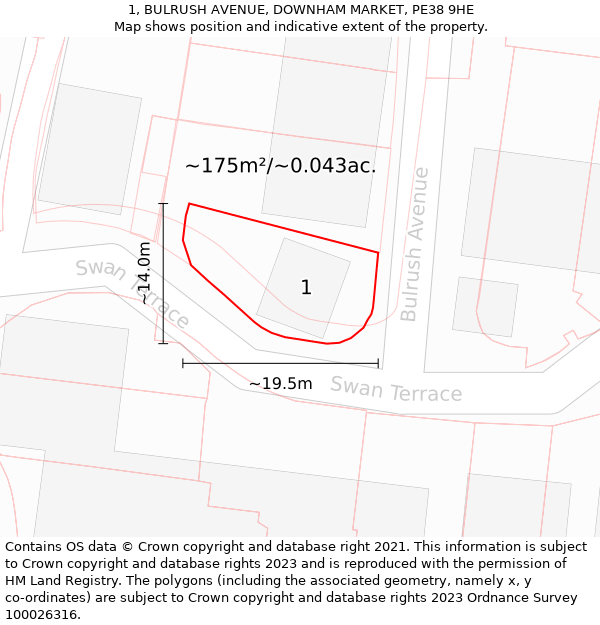 1, BULRUSH AVENUE, DOWNHAM MARKET, PE38 9HE: Plot and title map