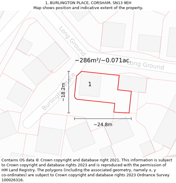 1, BURLINGTON PLACE, CORSHAM, SN13 9EH: Plot and title map