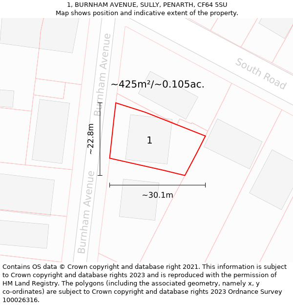 1, BURNHAM AVENUE, SULLY, PENARTH, CF64 5SU: Plot and title map