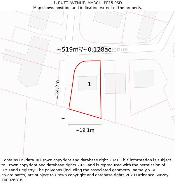 1, BUTT AVENUE, MARCH, PE15 9SD: Plot and title map