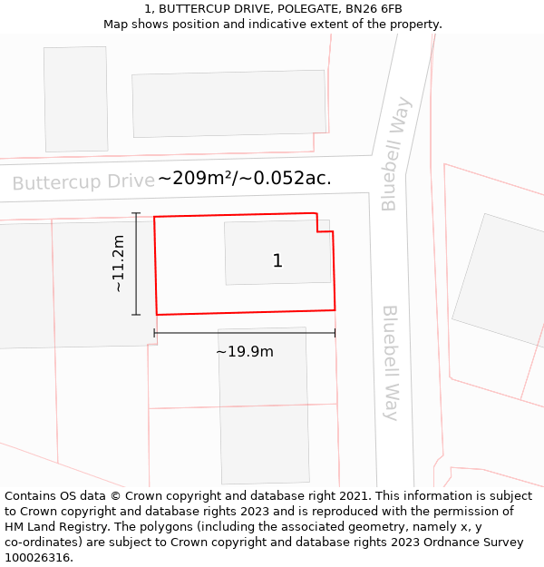 1, BUTTERCUP DRIVE, POLEGATE, BN26 6FB: Plot and title map