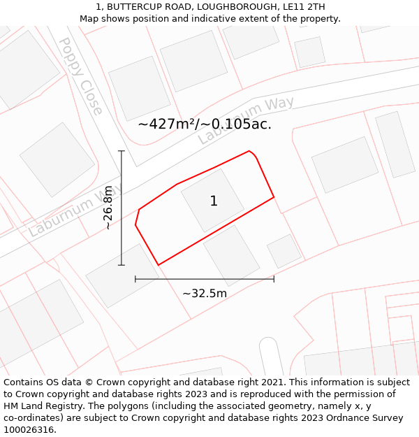 1, BUTTERCUP ROAD, LOUGHBOROUGH, LE11 2TH: Plot and title map