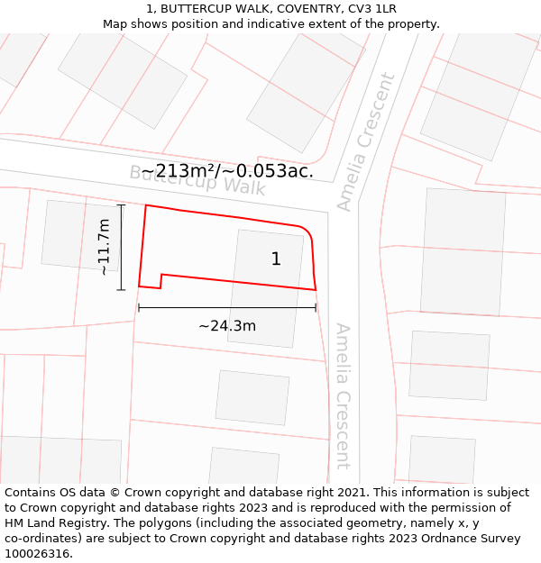 1, BUTTERCUP WALK, COVENTRY, CV3 1LR: Plot and title map