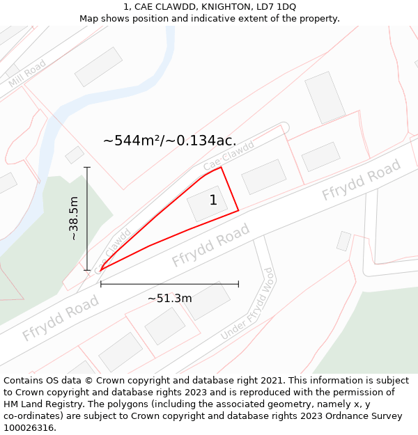 1, CAE CLAWDD, KNIGHTON, LD7 1DQ: Plot and title map