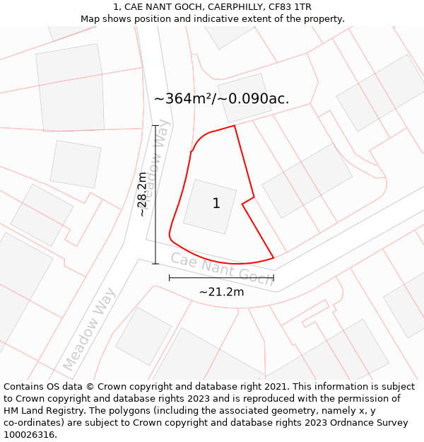 1, CAE NANT GOCH, CAERPHILLY, CF83 1TR: Plot and title map