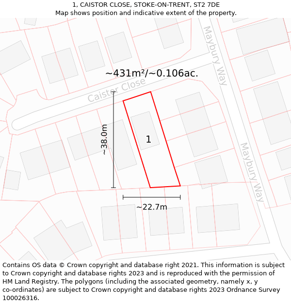 1, CAISTOR CLOSE, STOKE-ON-TRENT, ST2 7DE: Plot and title map