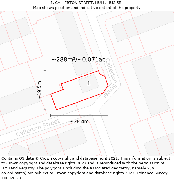 1, CALLERTON STREET, HULL, HU3 5BH: Plot and title map