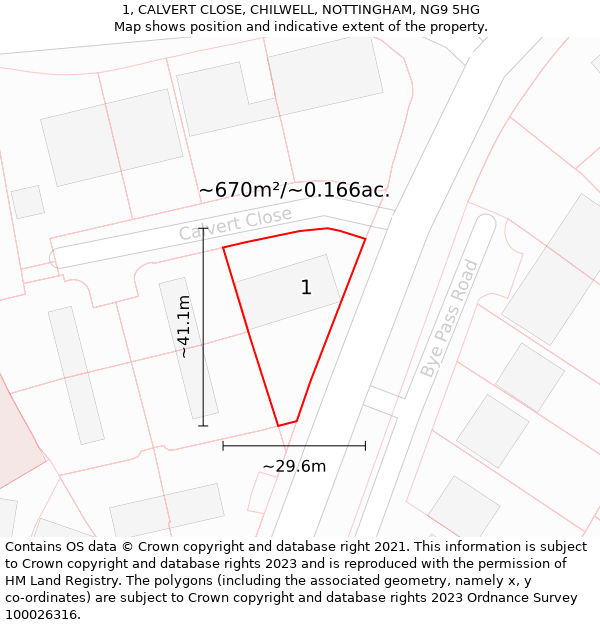 1, CALVERT CLOSE, CHILWELL, NOTTINGHAM, NG9 5HG: Plot and title map