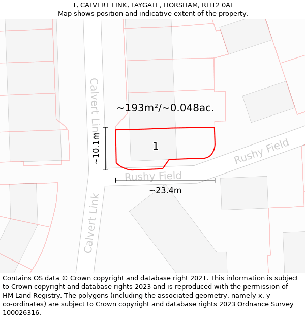 1, CALVERT LINK, FAYGATE, HORSHAM, RH12 0AF: Plot and title map