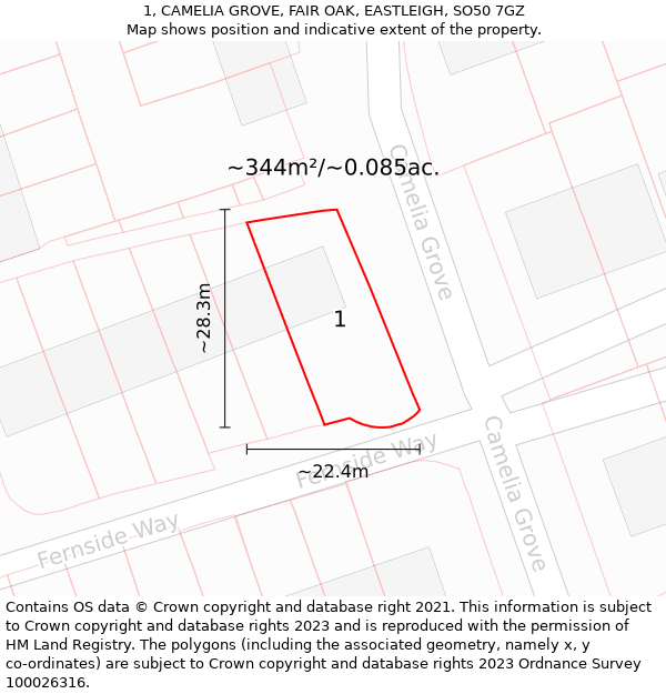 1, CAMELIA GROVE, FAIR OAK, EASTLEIGH, SO50 7GZ: Plot and title map