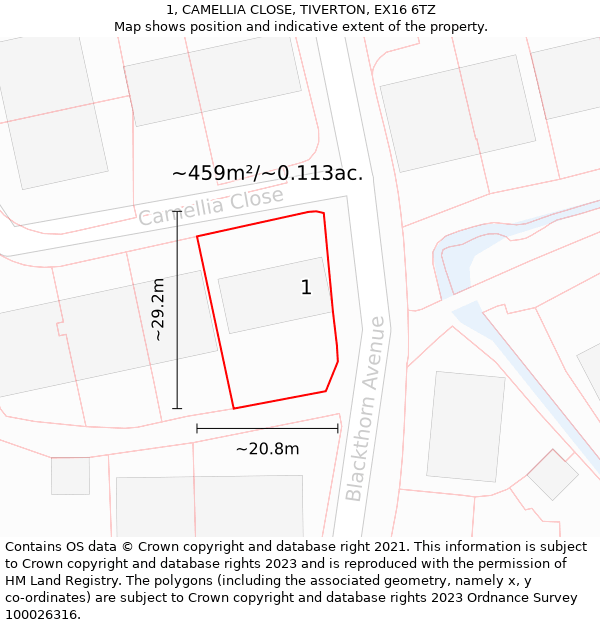 1, CAMELLIA CLOSE, TIVERTON, EX16 6TZ: Plot and title map