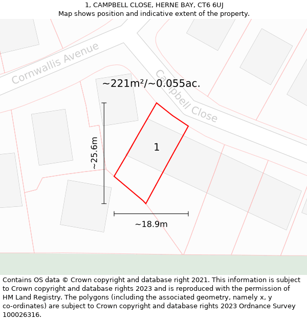 1, CAMPBELL CLOSE, HERNE BAY, CT6 6UJ: Plot and title map