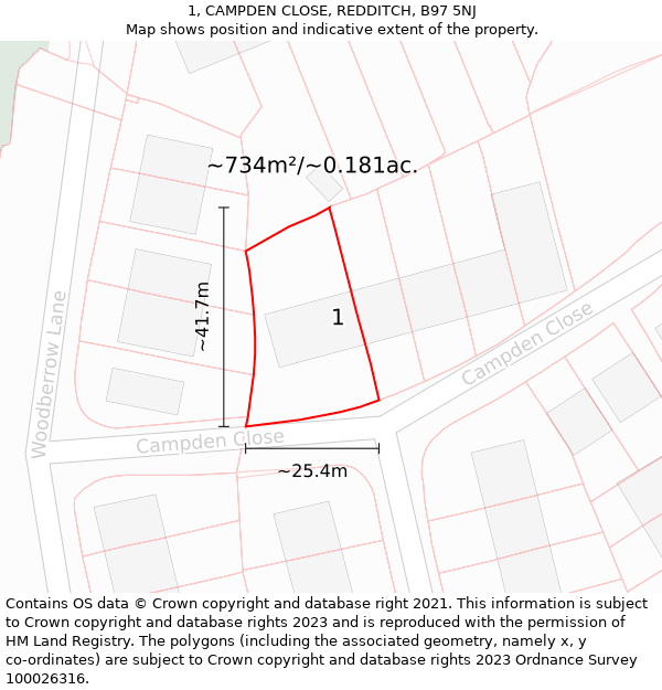 1, CAMPDEN CLOSE, REDDITCH, B97 5NJ: Plot and title map