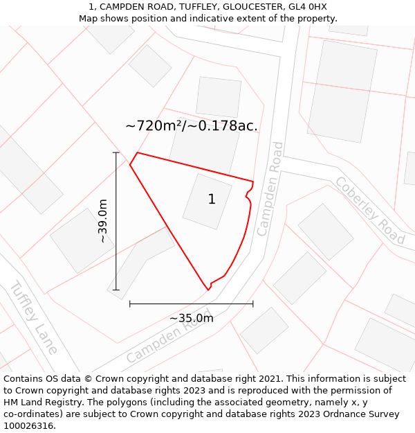 1, CAMPDEN ROAD, TUFFLEY, GLOUCESTER, GL4 0HX: Plot and title map