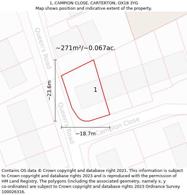 1, CAMPION CLOSE, CARTERTON, OX18 3YG: Plot and title map