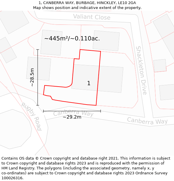 1, CANBERRA WAY, BURBAGE, HINCKLEY, LE10 2GA: Plot and title map