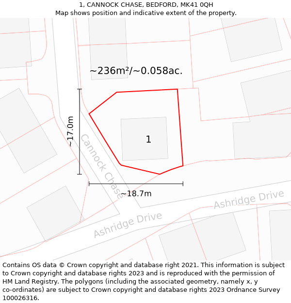 1, CANNOCK CHASE, BEDFORD, MK41 0QH: Plot and title map