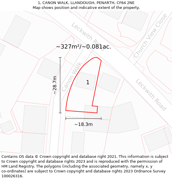 1, CANON WALK, LLANDOUGH, PENARTH, CF64 2NE: Plot and title map