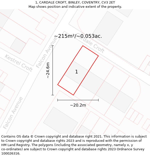 1, CARDALE CROFT, BINLEY, COVENTRY, CV3 2ET: Plot and title map