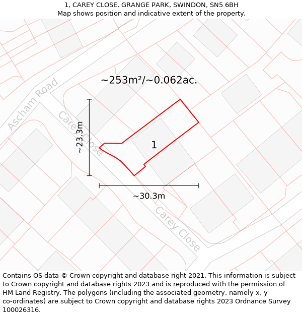 1, CAREY CLOSE, GRANGE PARK, SWINDON, SN5 6BH: Plot and title map