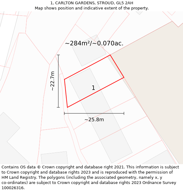 1, CARLTON GARDENS, STROUD, GL5 2AH: Plot and title map