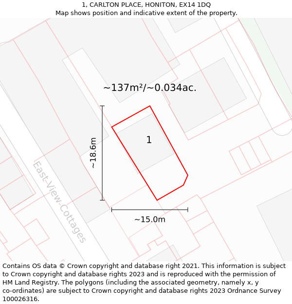 1, CARLTON PLACE, HONITON, EX14 1DQ: Plot and title map