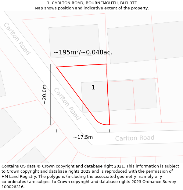 1, CARLTON ROAD, BOURNEMOUTH, BH1 3TF: Plot and title map