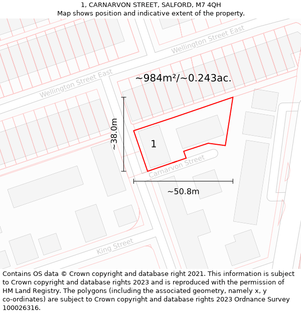 1, CARNARVON STREET, SALFORD, M7 4QH: Plot and title map