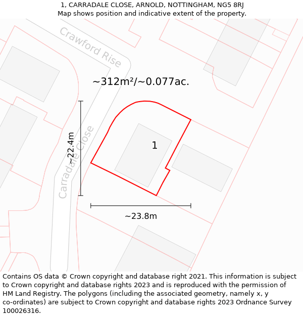 1, CARRADALE CLOSE, ARNOLD, NOTTINGHAM, NG5 8RJ: Plot and title map