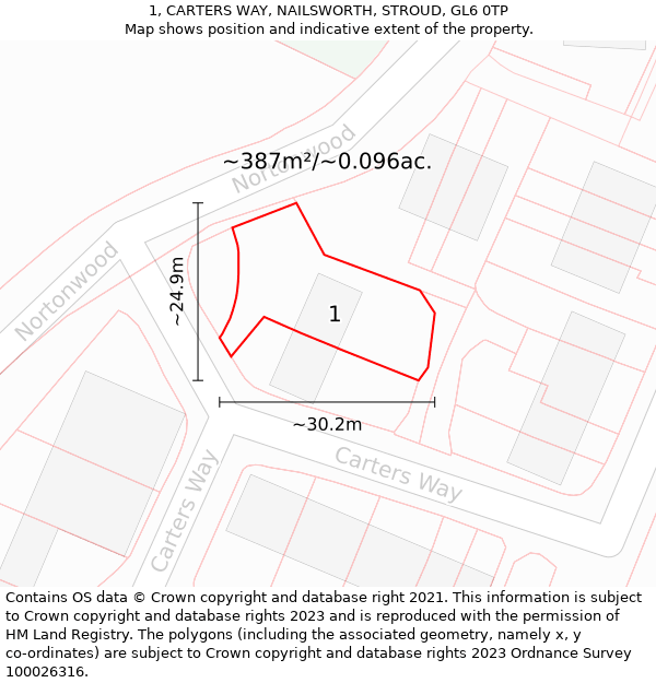 1, CARTERS WAY, NAILSWORTH, STROUD, GL6 0TP: Plot and title map