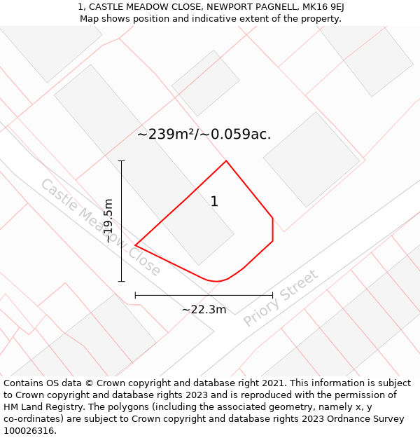 1, CASTLE MEADOW CLOSE, NEWPORT PAGNELL, MK16 9EJ: Plot and title map